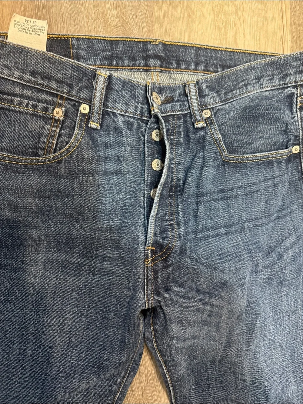 Levi's 501 Men's Dark Blue Button Fly Straight-Leg Denim Jeans Y2K 33x34